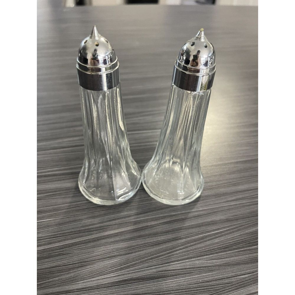 CanadaRepublic Crystal Clear Salt and Pepper Shakers 7.5" H Column Tower Pattern